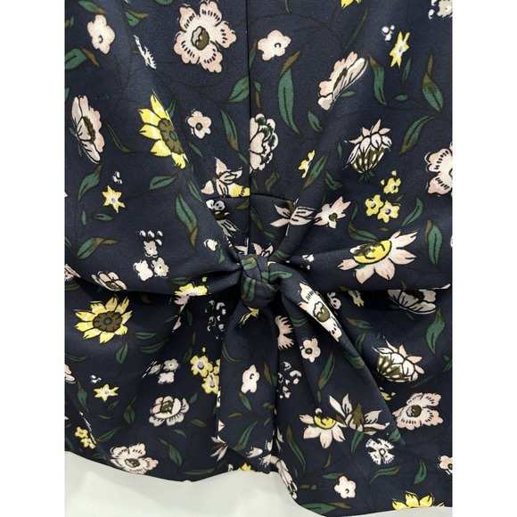 Ann Taylor Floral Sleeveless Top M Navy Tie Front Blouse Career Office Romantic - Picture 3 of 7